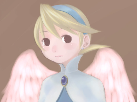 1girl, ahoge, angel_wings, blonde_hair, blush, boots, breasts, breath_of_fire