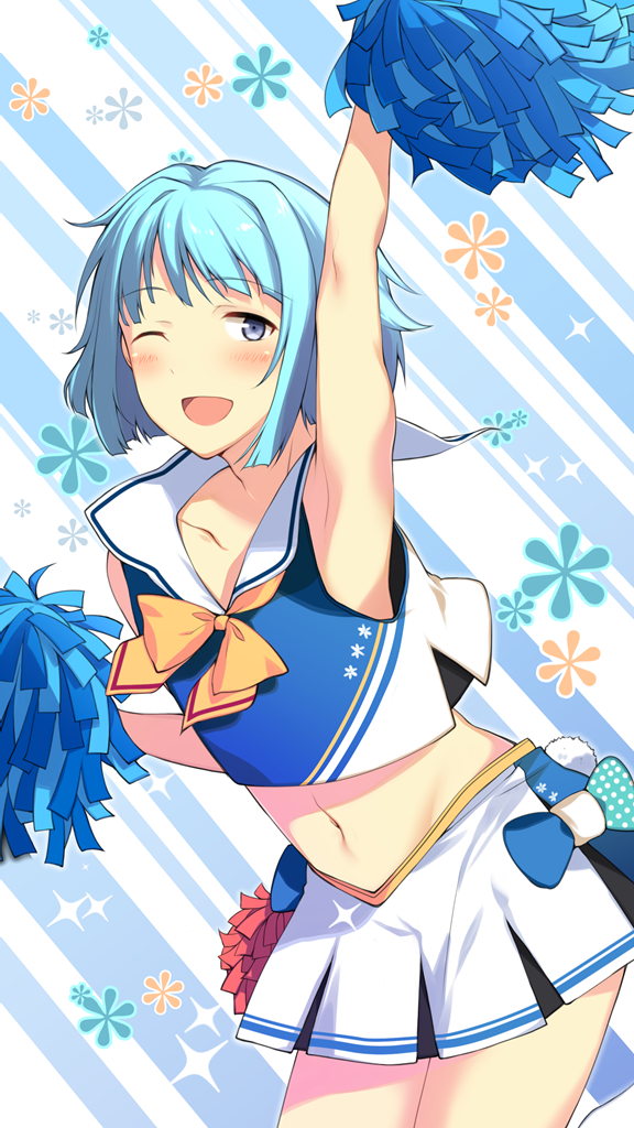 10s, 1boy, blue_hair, blush, cheerleader, crossdressing, crossdressing_(mtf), ensemble_stars!