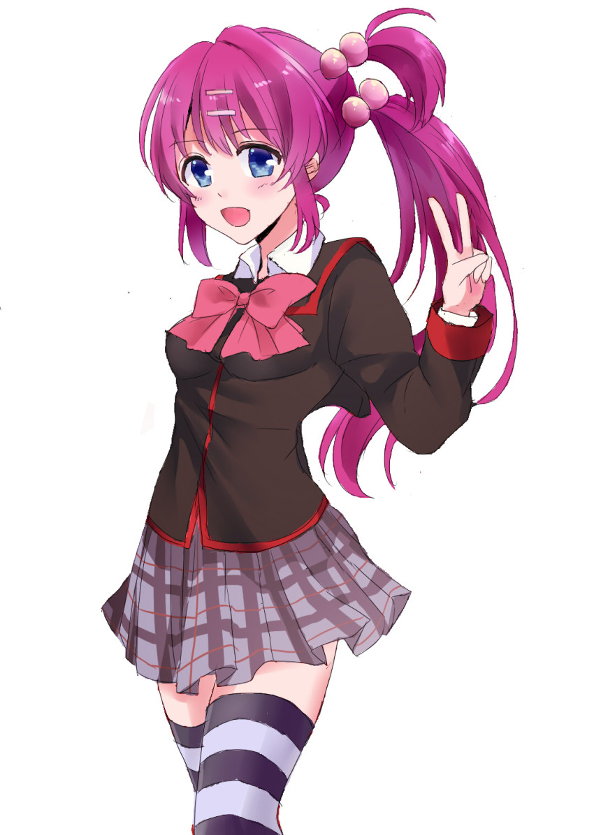 1girl, bad_id, bad_pixiv_id, blue_eyes, domaro_yui, hair_bobbles, hair_ornament, highres