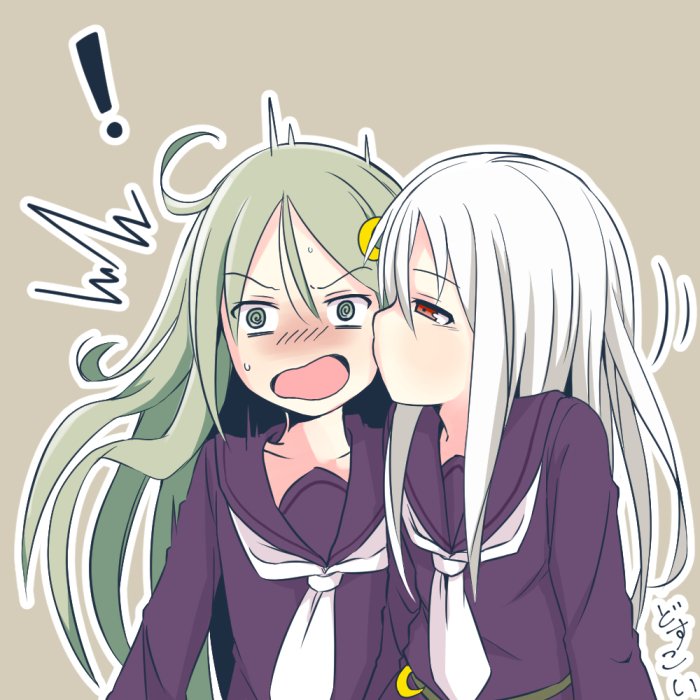 !, 10s, 2girls, @_@, ^^^, ahoge, black_serafuku, blush