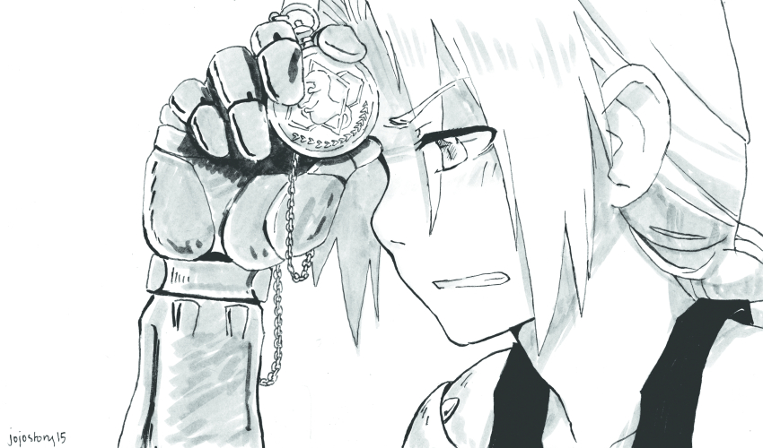 1boy, artist_name, clenched_teeth, edward_elric, fullmetal_alchemist, hand_to_forehead, highres, ink_(medium)