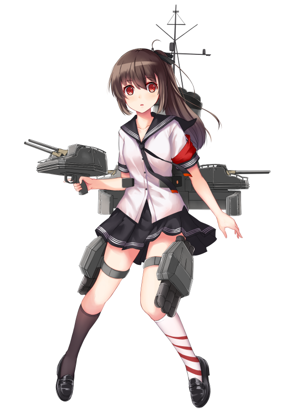 1girl, :o, allenes, asymmetrical_legwear, ayanami_(warship_girls_r), black_ribbon, black_shoes, black_skirt