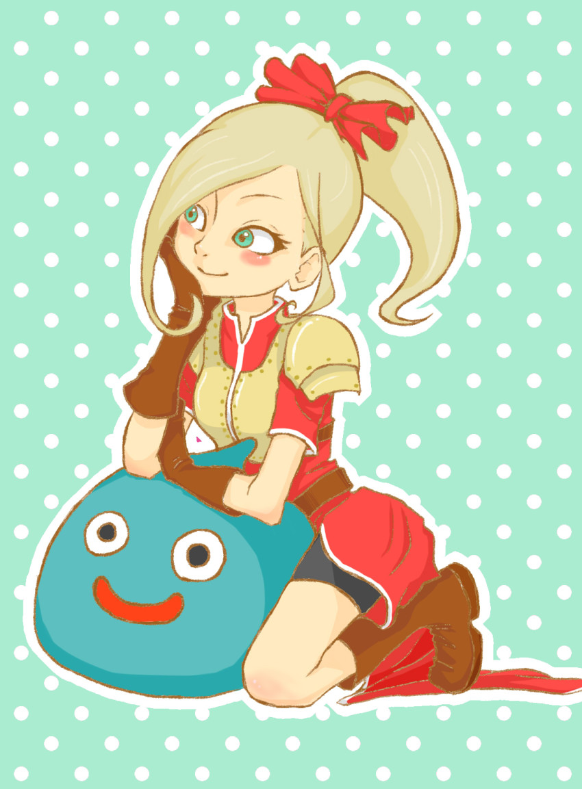 1girl, armor, belt, blue_eyes, blush, boots, breasts, brown_hair