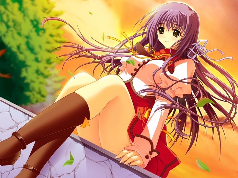 1girl, akira_(usausa), female_focus, from_below, game_cg, green_eyes, leaf, legs