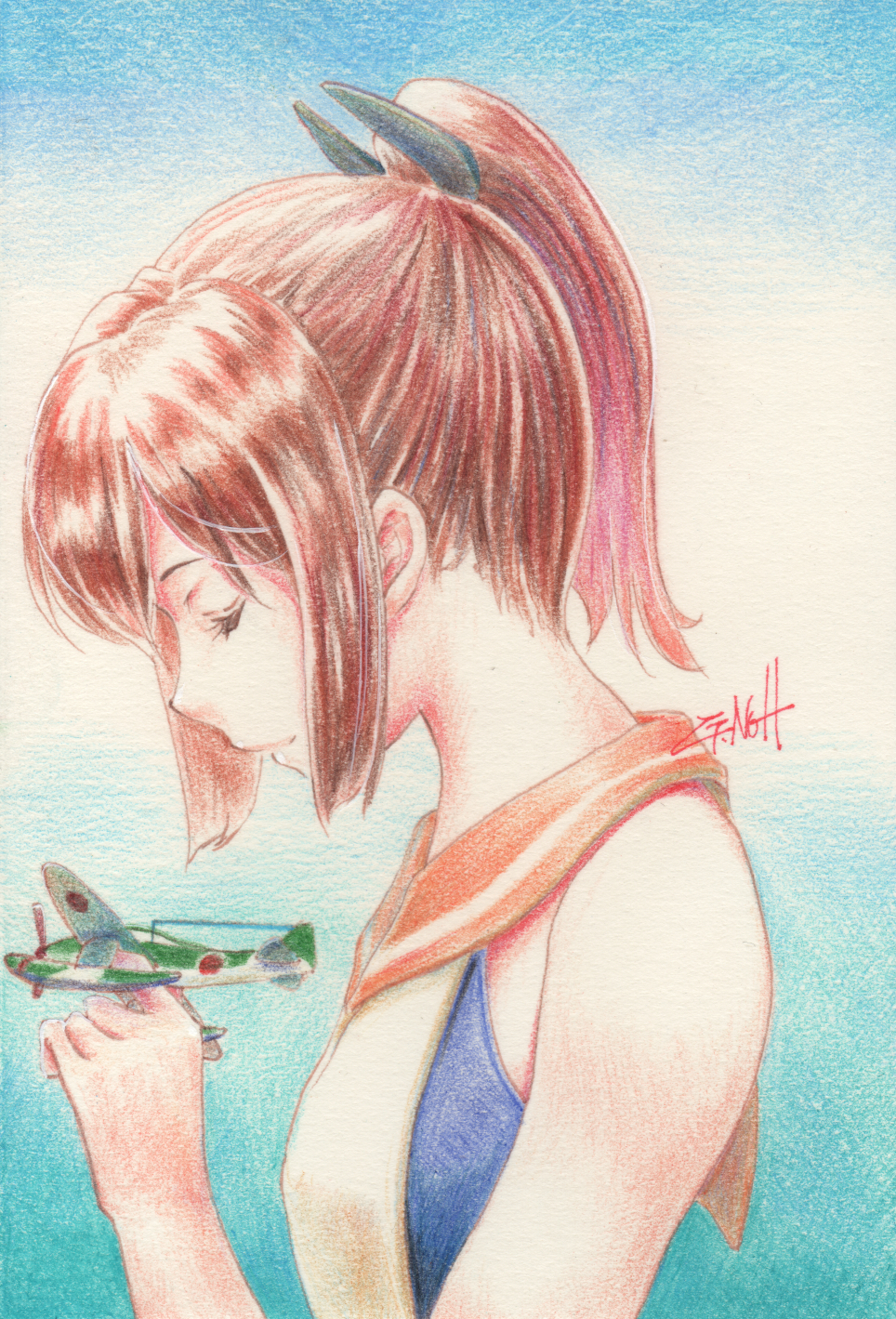 10s, 1girl, aircraft, airplane, brown_hair, closed_eyes, female_focus, floatplane