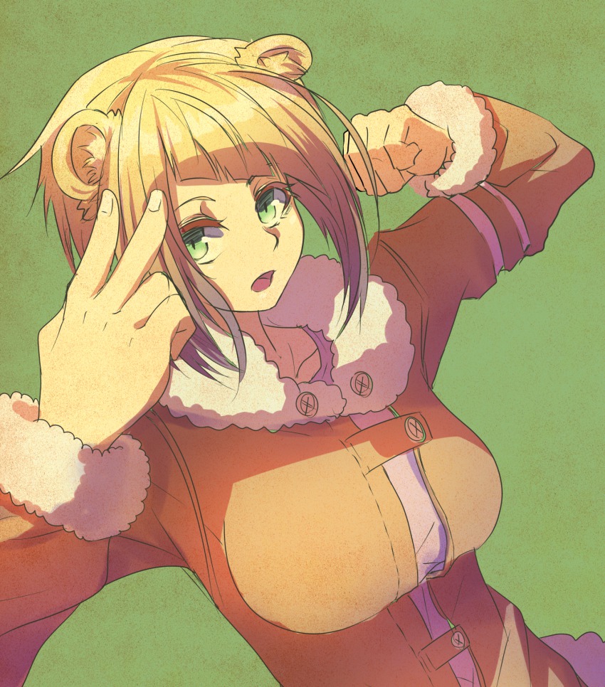 1girl, animal_ears, bear_ears, blonde_hair, borrowed_character, coat, commentary_request, female_focus