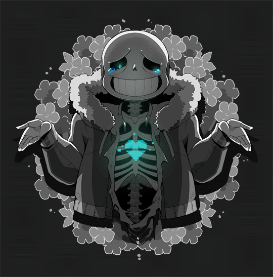 1boy, animated, animated_gif, broken_heart, dying, flower, glitch, heart, hood, hoodie, just_peachy, male_focus, sans_(undertale), shrugging, skeleton, solo, spot_color, tears, undertale, utdr_(toby_fox)