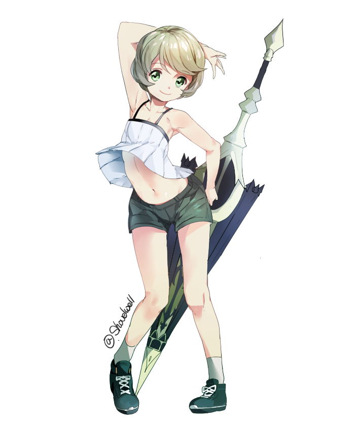 1boy, armpits, bad_id, bad_pixiv_id, closers, full_body, green_eyes, male_focus