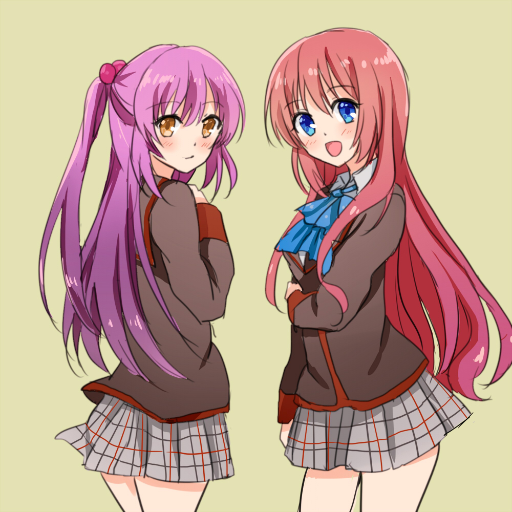 2girls, a-chan_(little_busters!), bad_id, bad_pixiv_id, blue_eyes, brown_eyes, brown_hair, domaro_yui