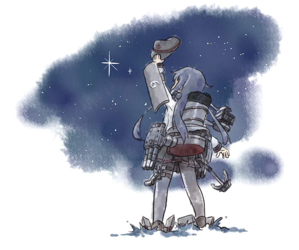 10s, 1girl, akatsuki_(kancolle), akatsuki_(spacecraft), anchor, anchor_symbol, black_pantyhose, blouse