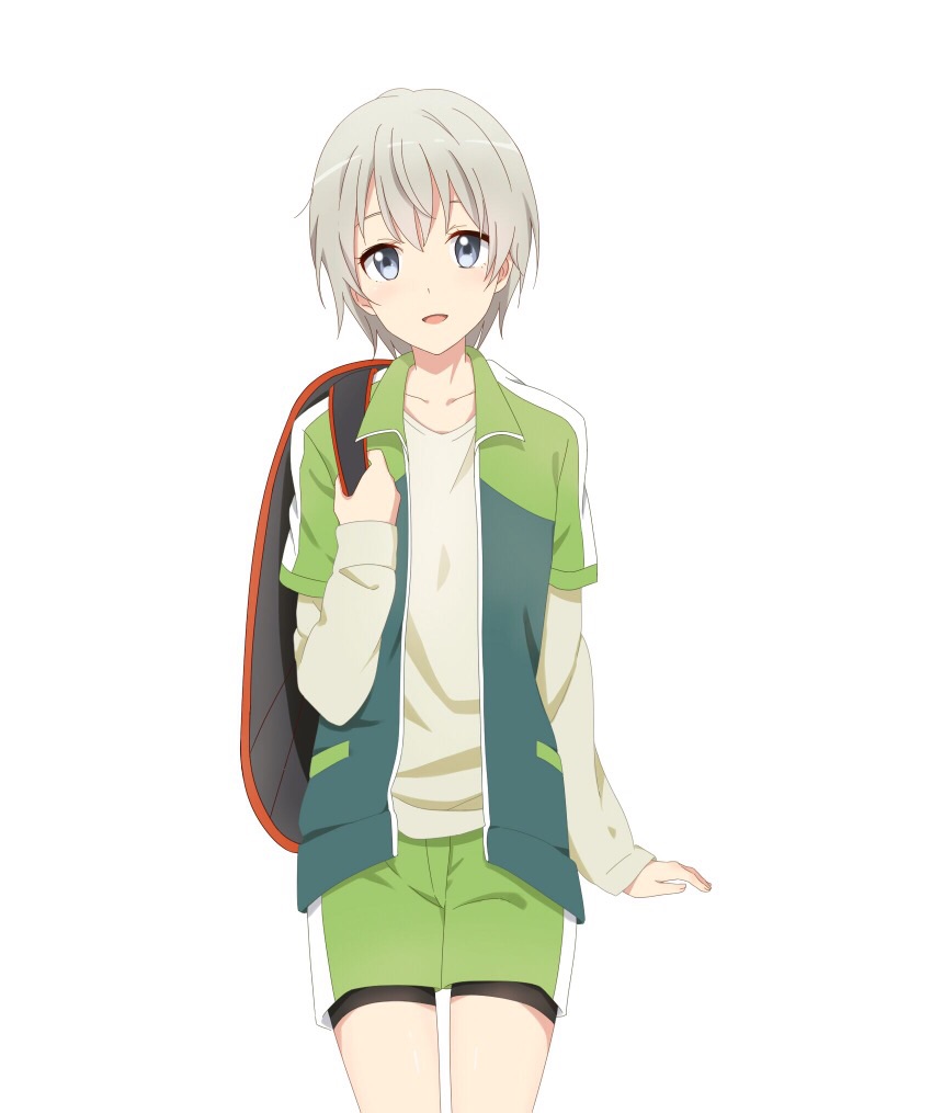 10s, 1boy, androgynous, bike_shorts, bike_shorts_under_shorts, blue_eyes, blush, jacket