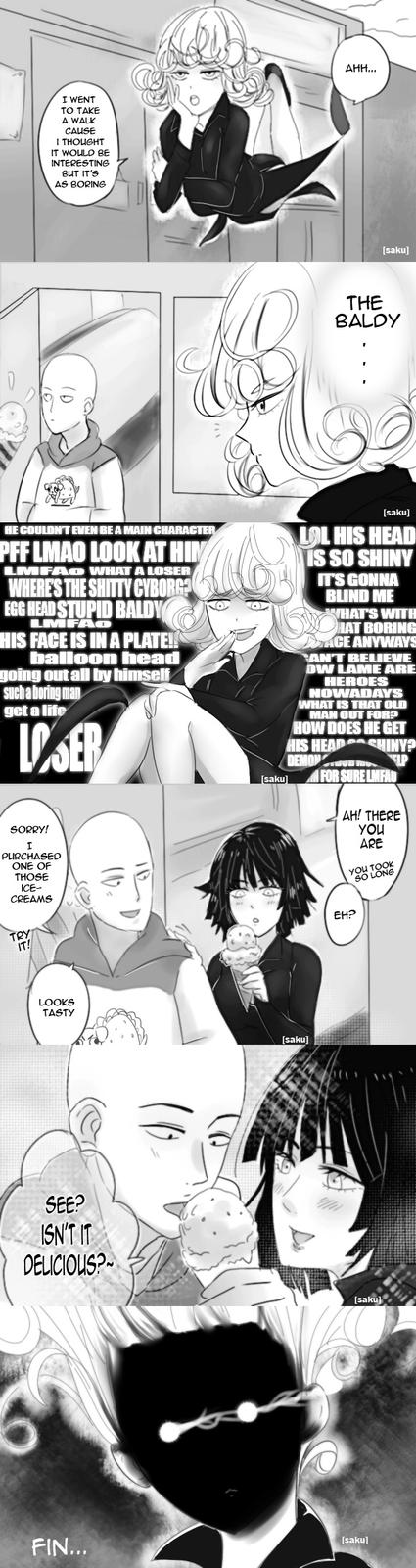 1boy, 2girls, angry, bad_id, bad_tumblr_id, bald, black_hair, blush