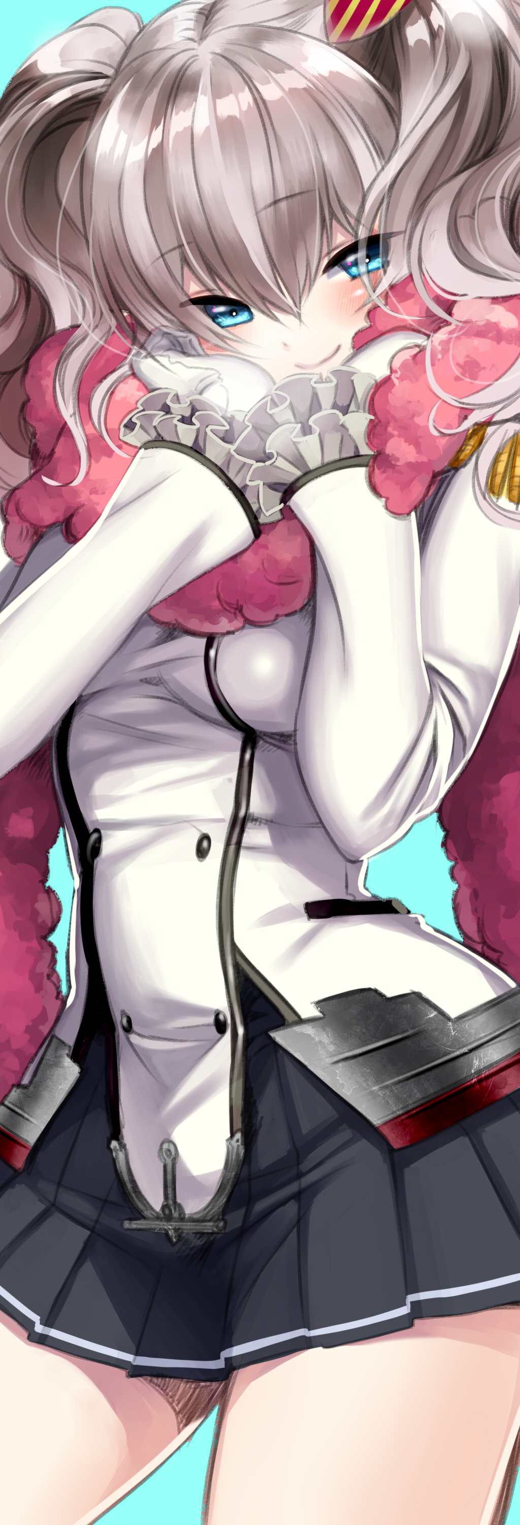 10s, 1girl, absurdres, anchor_symbol, blue_background, blue_eyes, blush, buttons