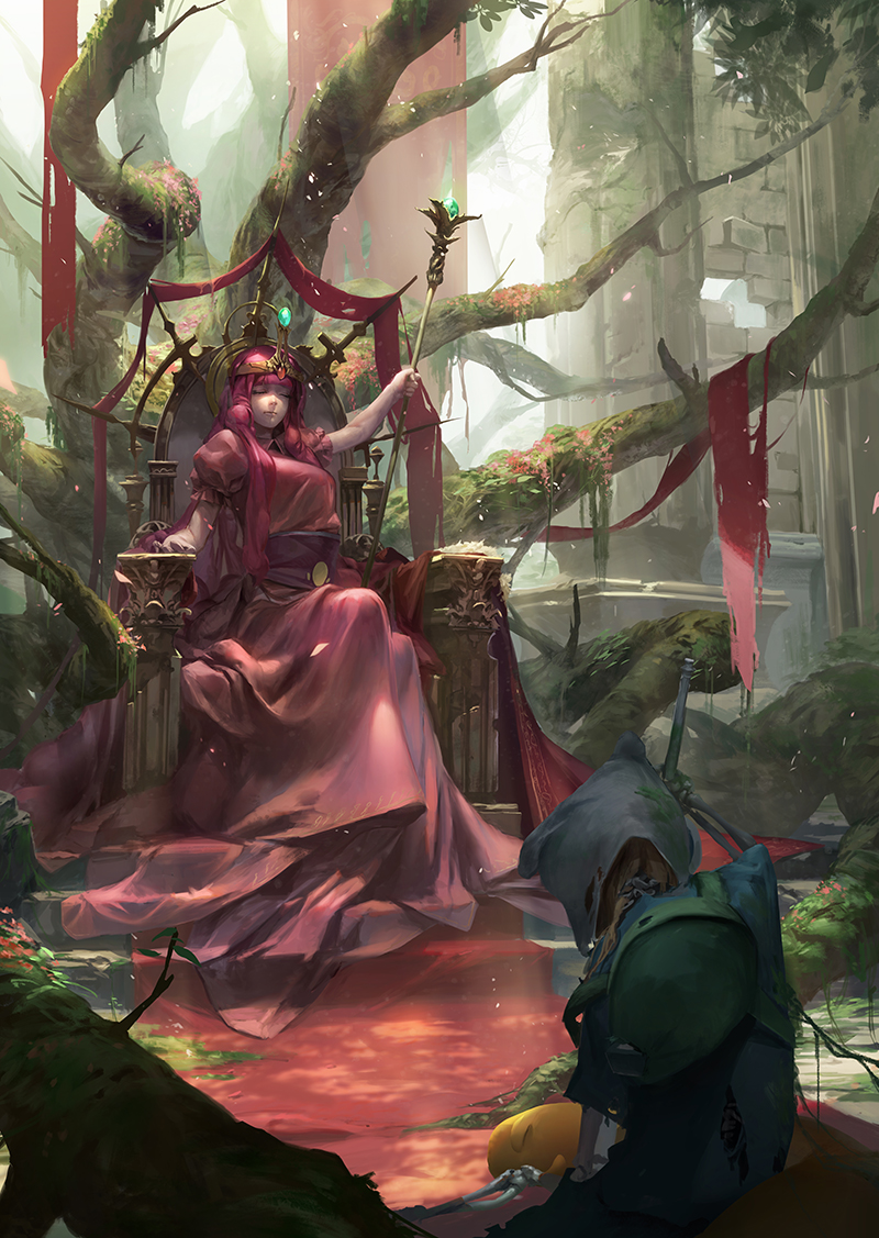 1boy, 1girl, adventure_time, animal_ears, animal_hat, backpack, bag, baraba_baba