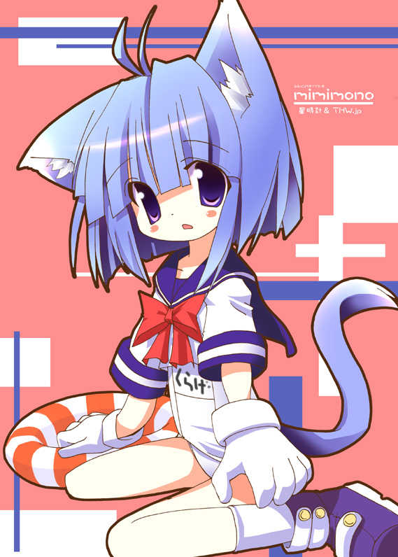 animal_ears, cat_ears, cat_tail, nagomi_tozakura, no_pants, one-piece_swimsuit, school_swimsuit, school_uniform