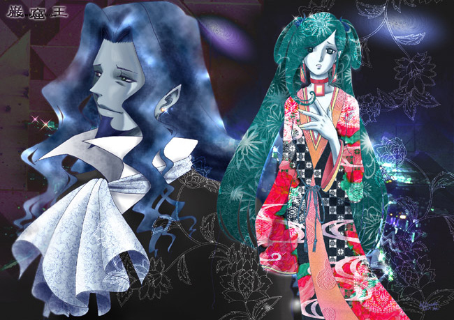 00s, 1boy, 1girl, ascot, blue_hair, count_of_monte_cristo_(gankutsuou), formal_clothes, gankutsuou