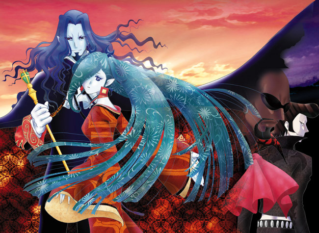 00s, 1girl, 3boys, ascot, baptistin_(gankutsuou), beard, bertuccio_(gankutsuou), blue_hair