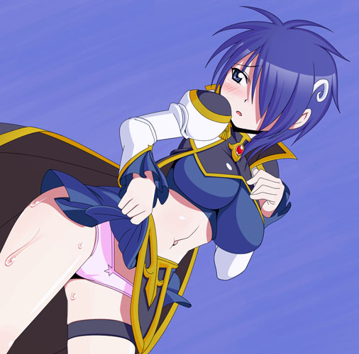 00s, 1girl, blue_eyes, blue_hair, blush, broccoli_(company), cape, caryo