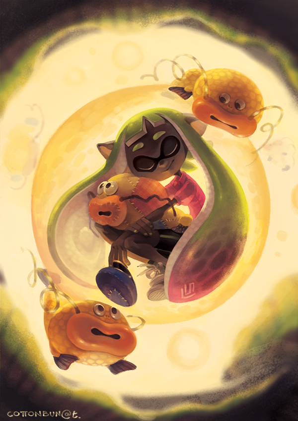 1girl, artist_name, bubble, catfish, character_doll, closed_eyes, dark_skin, doll