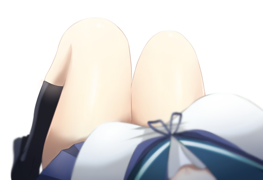 10s, 1girl, bare_shoulders, black_socks, blurry, breasts, commentary_request, female_focus