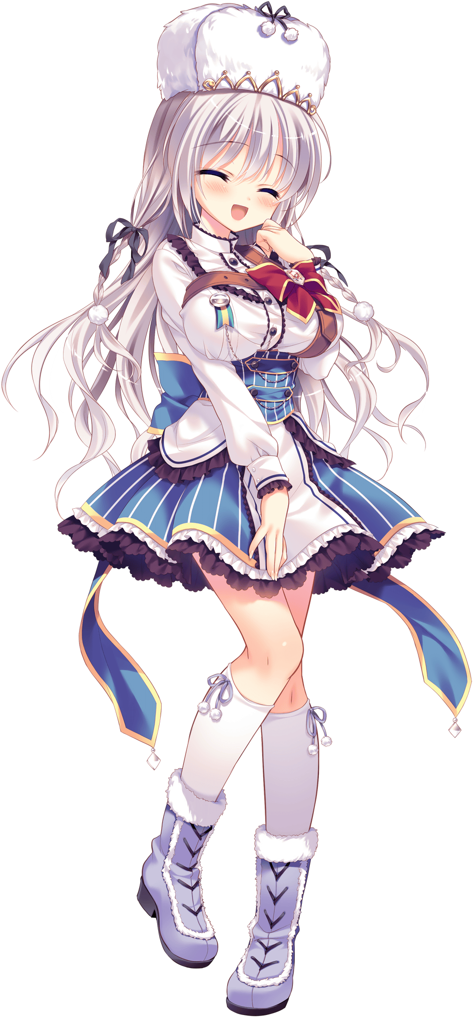 1girl, anastasia_imperator_erland, blush, boots, breasts, closed_eyes, dress, female_focus