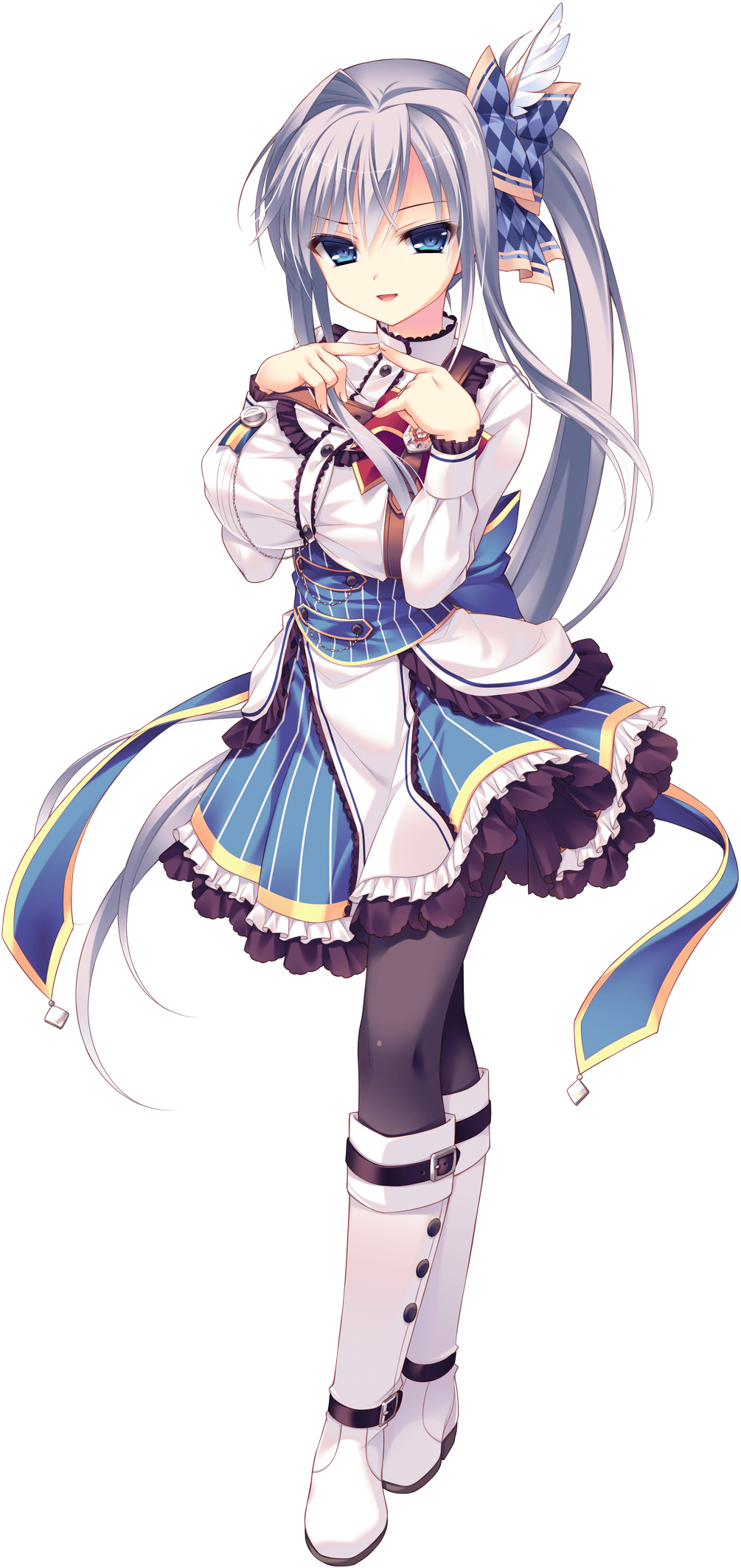 1girl, blue_eyes, boots, breasts, cecilia_highland, dress, female_focus, full_body