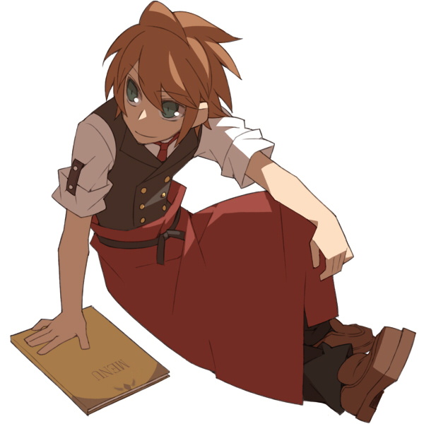 1boy, apron, bokujou_monogatari, bokujou_monogatari:_tsunagaru_shin_tenchi, brown_hair, green_eyes, harvest_moon, hobohochi