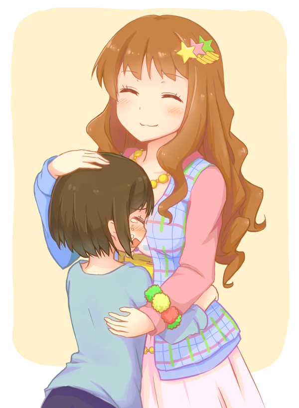 10s, 2girls, aki_inu, brown_hair, closed_eyes, comforting, crying, fairy_kei