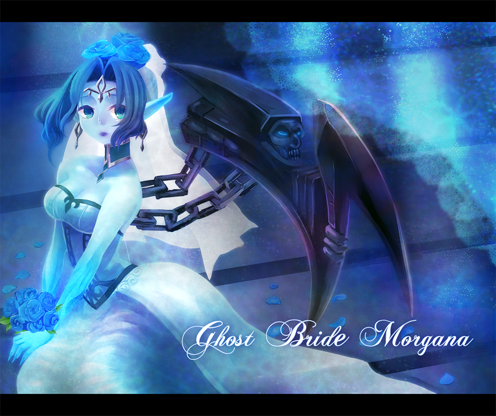 1girl, blue_eyes, blue_flower, blue_hair, breasts, chain, character_name, choker