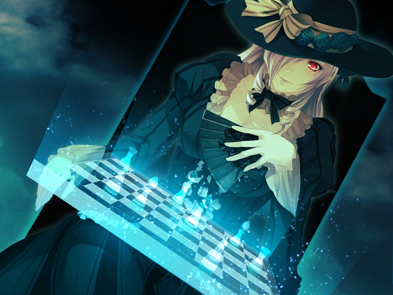 1girl, board_game, bow, chess, choker, cornalina, dress, drill_hair