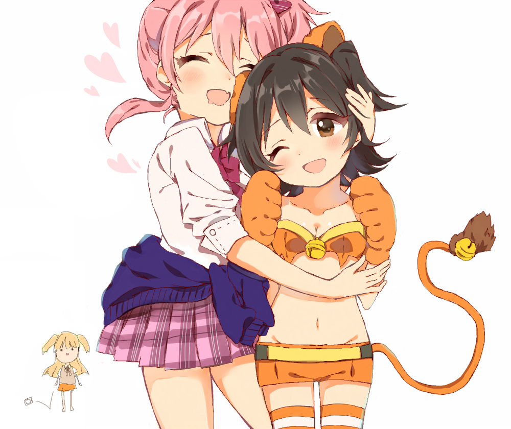 10s, 3girls, :d, ;d, ^_^, age_difference, akagi_miria, animal_ears