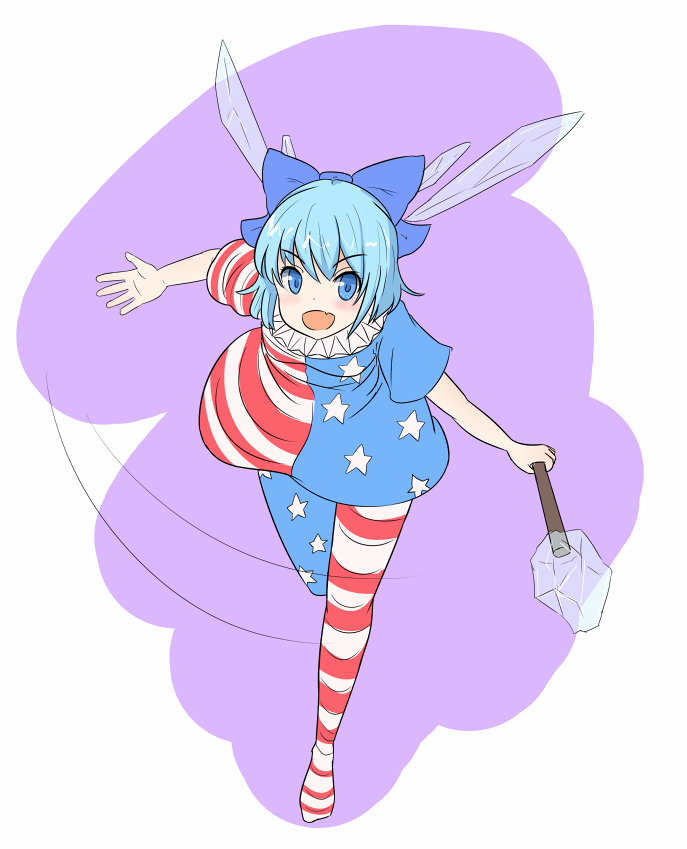 1girl, ajia_(otya3039), american_flag_dress, american_flag_legwear, blue_eyes, blue_hair, blush, bow