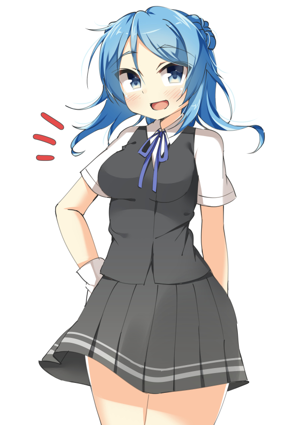 1girl, :d, bad_id, bad_pixiv_id, blue_eyes, blue_hair, blue_ribbon, blush