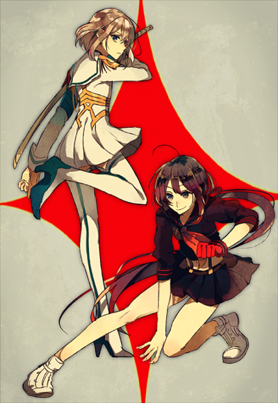 10s, 2boys, ahoge, black_hair, cosplay, crossdressing, crossdressing_(mtf), gloves