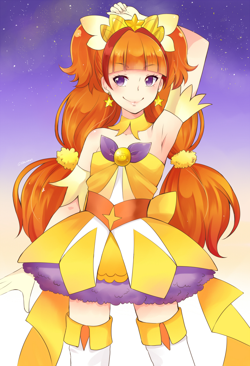 1girl, amanogawa_kirara, armpits, bad_id, bad_pixiv_id, bare_shoulders, choker, cure_twinkle