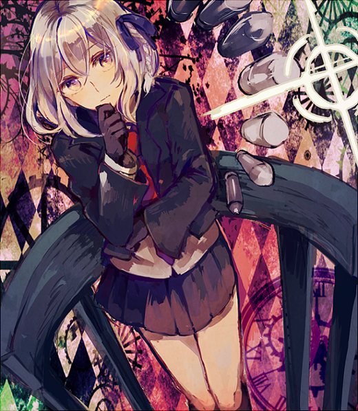 10s, 1boy, alternate_costume, black_gloves, braid, bullet, clock, cosplay