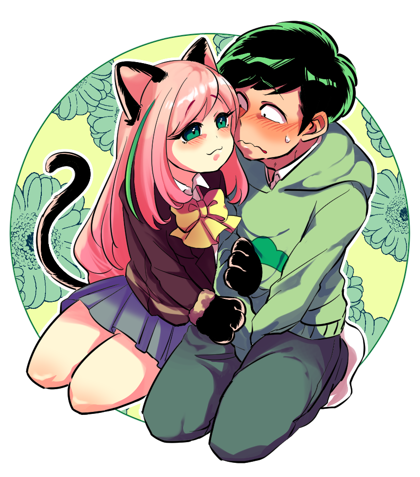 10s, 1boy, 1girl, :3, animal_ears, animal_hands, bad_id, bad_twitter_id