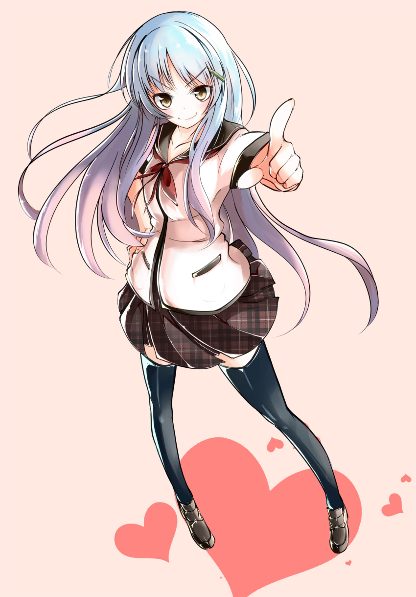 10s, 1girl, barashiya, black_thighhighs, blue_hair, blush, breasts, brown_eyes