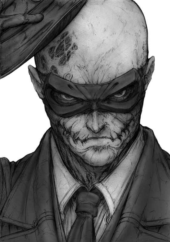 1boy, bald, domino_mask, eye_mask, formal_clothes, greyscale, hat, imizu_(nitro_unknown)
