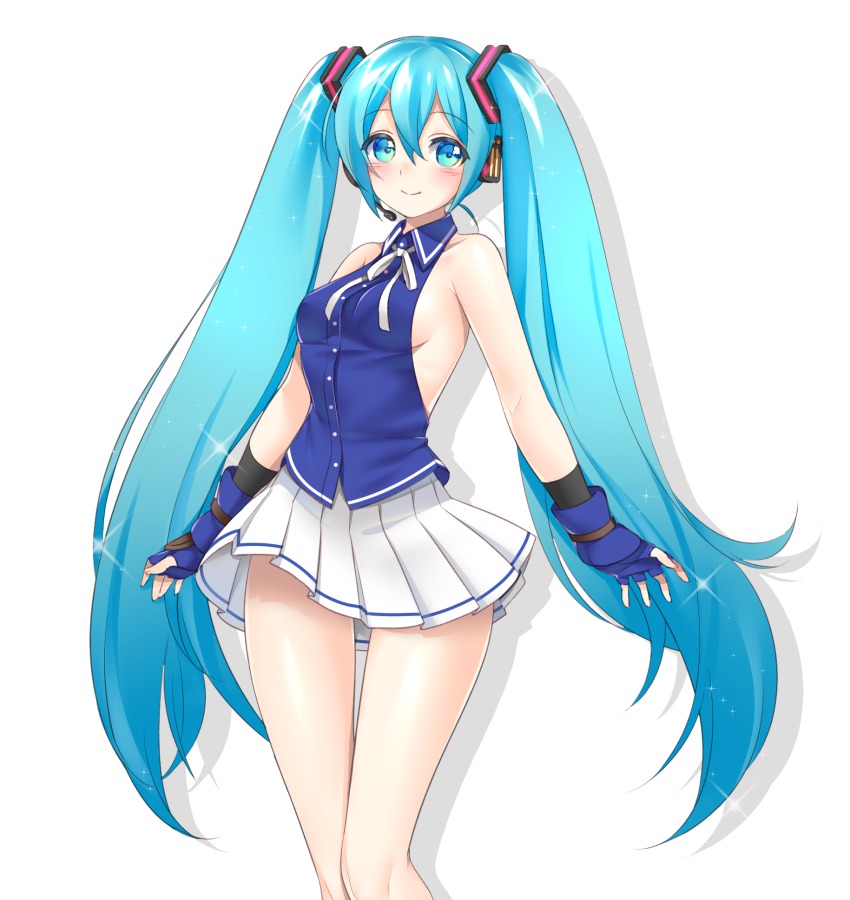 1girl, aqua_eyes, aqua_hair, bad_id, bad_pixiv_id, bare_shoulders, blush, breasts