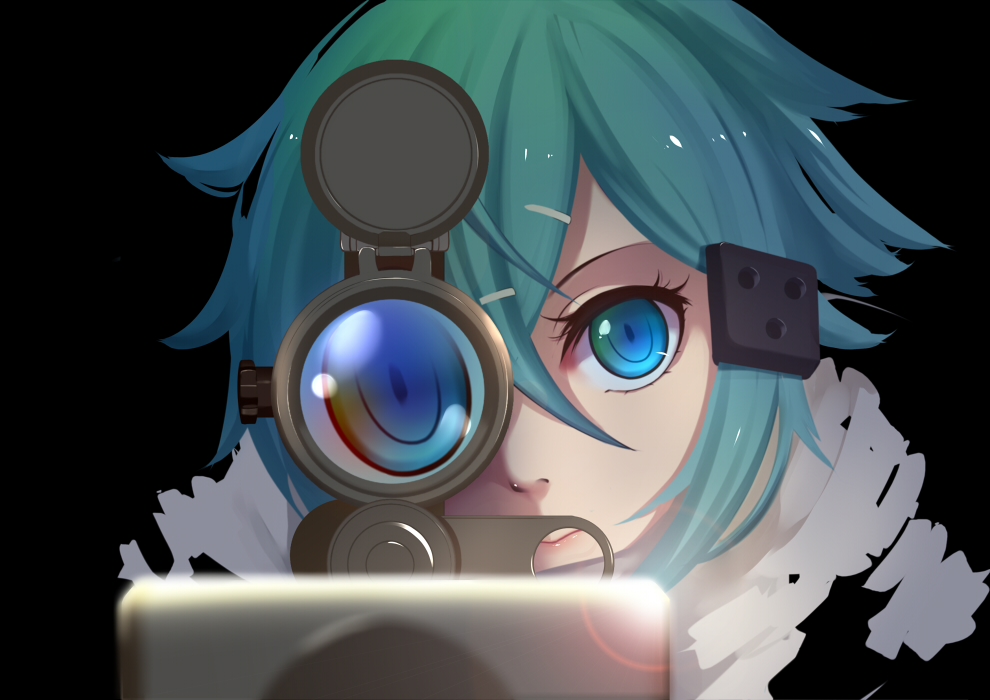 10s, 1girl, anti-materiel_rifle, aqua_eyes, aqua_hair, bad_id, bad_pixiv_id, black_background