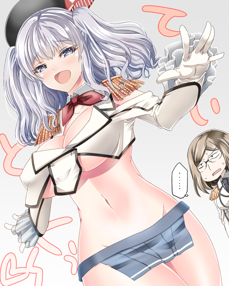 ..., 10s, 2girls, adapted_costume, annoyed, blue_eyes, blush, breast_press