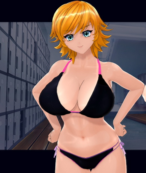 00s, 1girl, 3d, artificial_academy_2, bikini, blonde_hair, blue_eyes, breasts