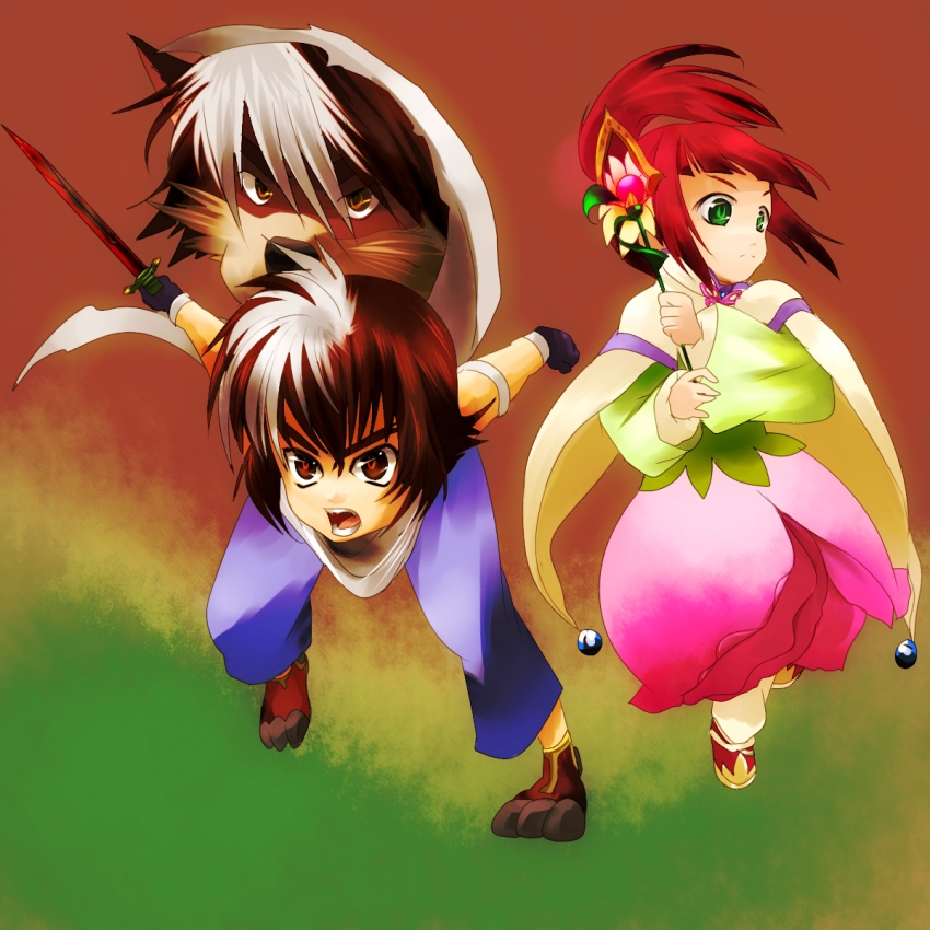 1boy, 1girl, brown_eyes, brown_hair, caius_qualls, green_eyes, highres, krks63