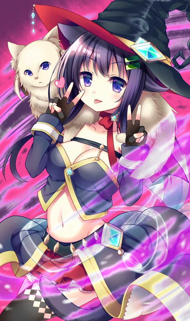 1girl, animal_ears, bad_id, black_hair, blue_eyes, breasts, cat, cat_ears