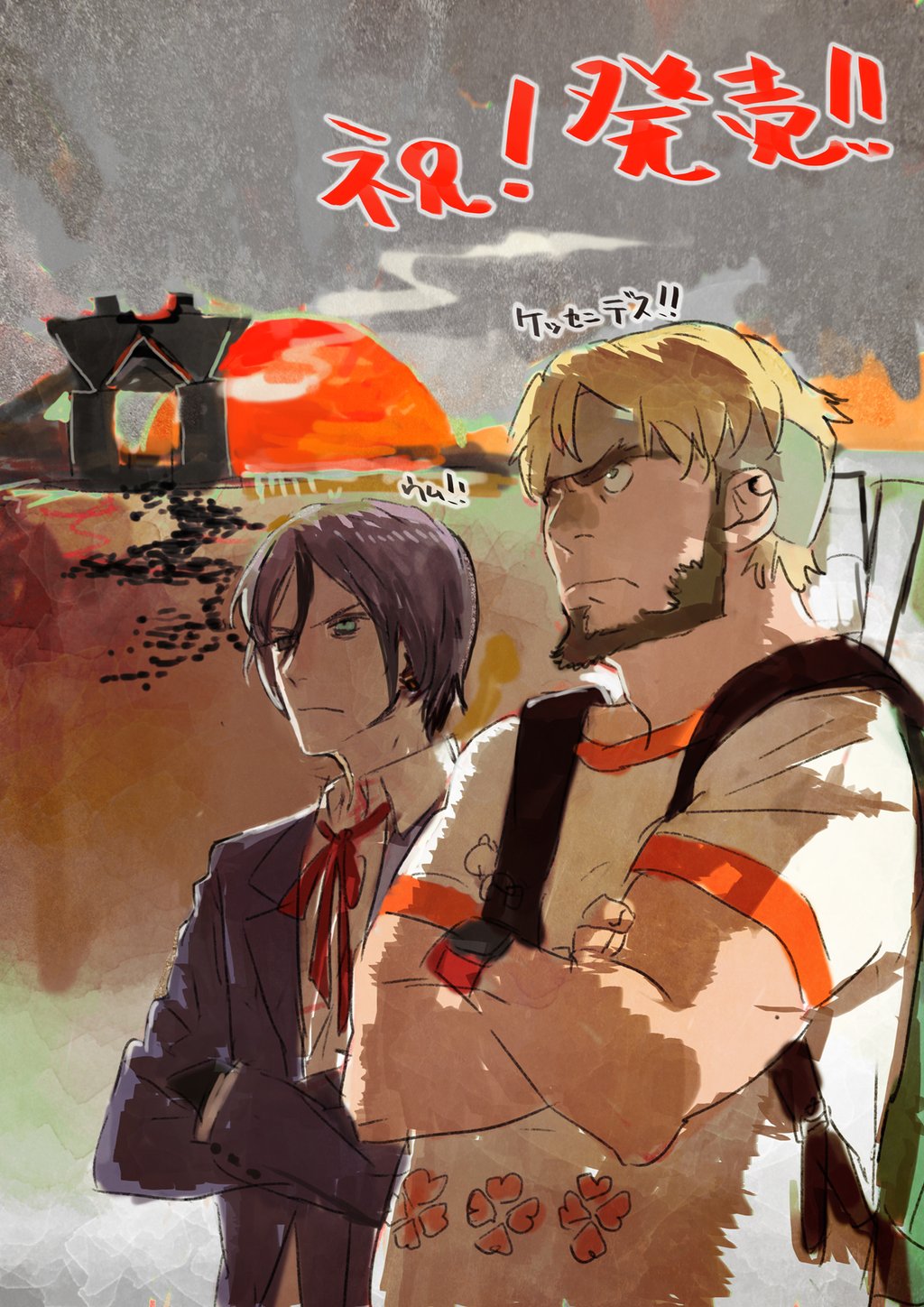 2boys, barry_goodman, beard, black_hair, blonde_hair, brown_hair, facial_hair, fire_emblem