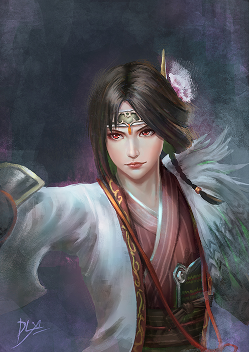 1girl, artist_name, black_hair, braid, dlx_(kssksskssk), female_focus, hair_tie, headband