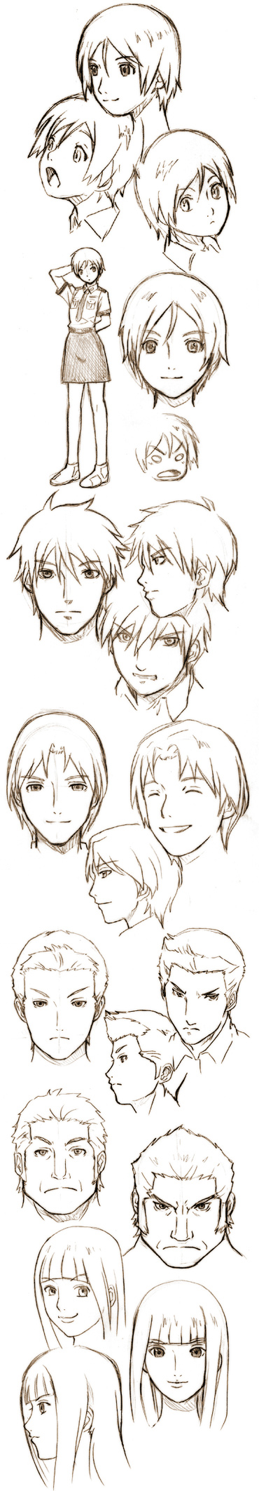 00s, 2girls, 4boys, angry, arm_behind_head, reference_sheet, closed_eyes, frown