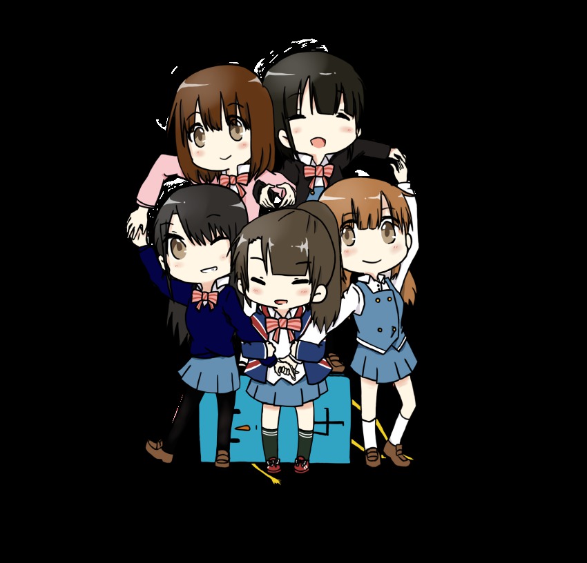 5girls, absurdres, alice_cartelet, alice_cartelet_(cosplay), brown_eyes, cosplay, closed_eyes, highres