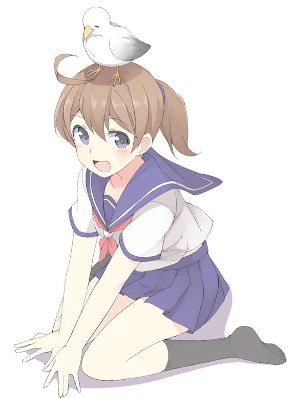 10s, 12cm_naval_gun, 12cm_single_gun_mount, 1girl, ahoge, bad_id, bad_pixiv_id, bird